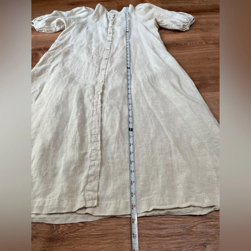 Lanhtropy Bubble Linen dress button down size small natural puff sleeve peasant‎ - Picture 6 of 9